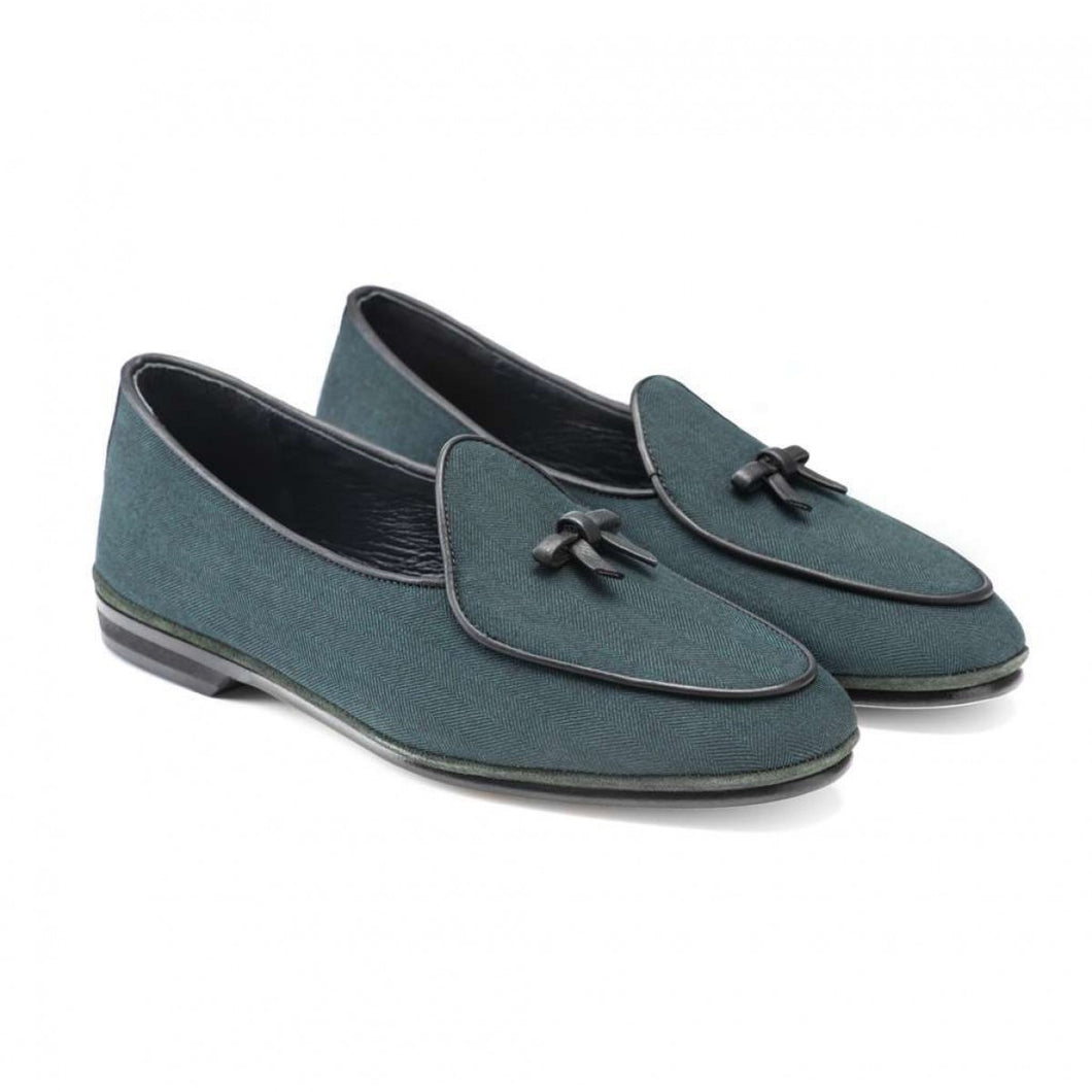 Green Herringbone Wool Marphy Loafers